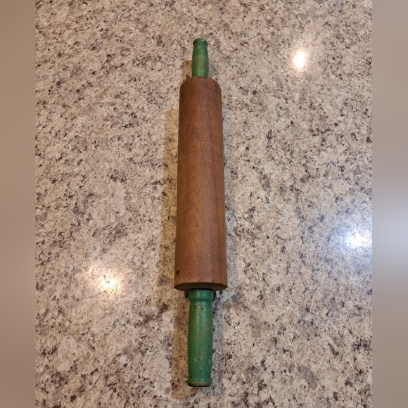 Source Unknown Other - Vintage Wooden Rolling Pin Green Handles